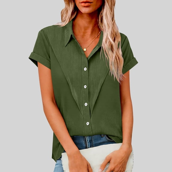 Yotami Short Sleeve Tops for Women Loose Summer Button Down Shirts Plus Size Solid Work Casual Blouses, S-XXXXXL