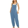 thumbnail image 1 of Yotami Sleeveless Jumpsuit for Women Summer Solid Color Loose Fit Cotton Linen Rompers for Holiday Wide Leg Button Down Collar Breathable Suspender Jumpsuits with Pocket, Sky Blue, XXL, 1 of 4