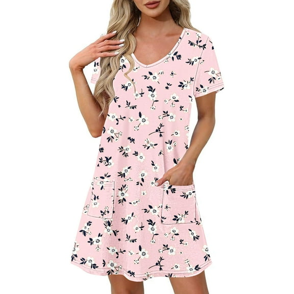 Yotami Summer Dress for Women Floral Print Boho Midi Dress with Pocket Short Sleeve V-Neck Dress for Daily