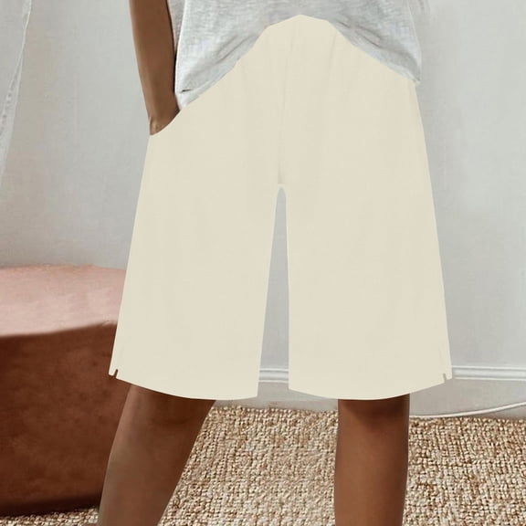 Yotami Vacation Shorts for Women Loose Fit Straight Leg High Waist Drawstring Shorts with Pocket Summer Cotton Linen Bermuda Shorts for Outdoor