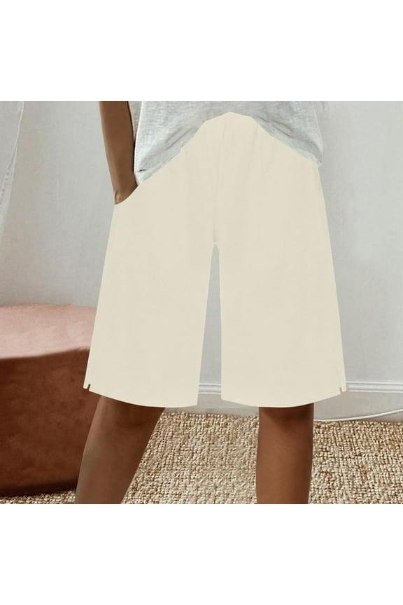 Vacation Shorts for Women Loose Fit Straight Leg High Waist Drawstring Shorts with Pocket Summer Cotton Linen Bermuda Shorts for Outdoor