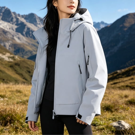 Yotami Waterproof Jacket Women Fall Fashion Windbreaker with Pocket, Zipper, Hood, Solid Color Lightweight Outdoor Rain Coats