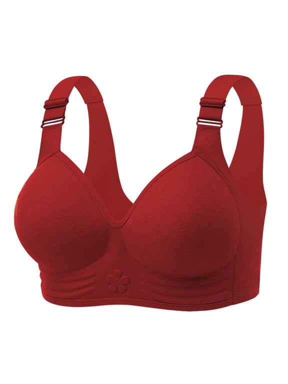 Wireless Sleep Bras for Women Everyday Underwear for Sleep Push Up Support Bra, 42B, Red