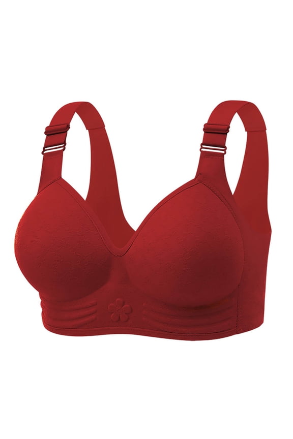 Wireless Sleep Bras for Women Everyday Underwear for Sleep Push Up Support Bra, 42B, Red