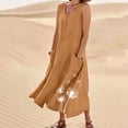 thumbnail image 1 of Yotami Women's Casual Dresses Summer Round Neck Beach Maxi Linen Dress with Pocket Sleeveless Swing Floral Dresses Brown XL, 1 of 5