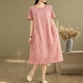 thumbnail image 1 of Yotami Women's Cotton Linen Dress Summer Crew Neck Comfortable Solid Color Dress for Weekend Short Sleeve Midi Dress Pink XL, 1 of 3