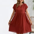 thumbnail image 1 of Yotami Women's Cotton Linen Dress Summer Crew Neck Short Sleeve Soft Solid Color Dress for Vacation A-Line Dress with Pocket Red M, 1 of 3