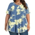 thumbnail image 1 of Yotami Women's Crew Neck Shirt Plus Size Tunic Tops Short Sleeve Summer Tie-Dye Print Pleated Workout Tshirt for Vacation, Navy, 1 of 4