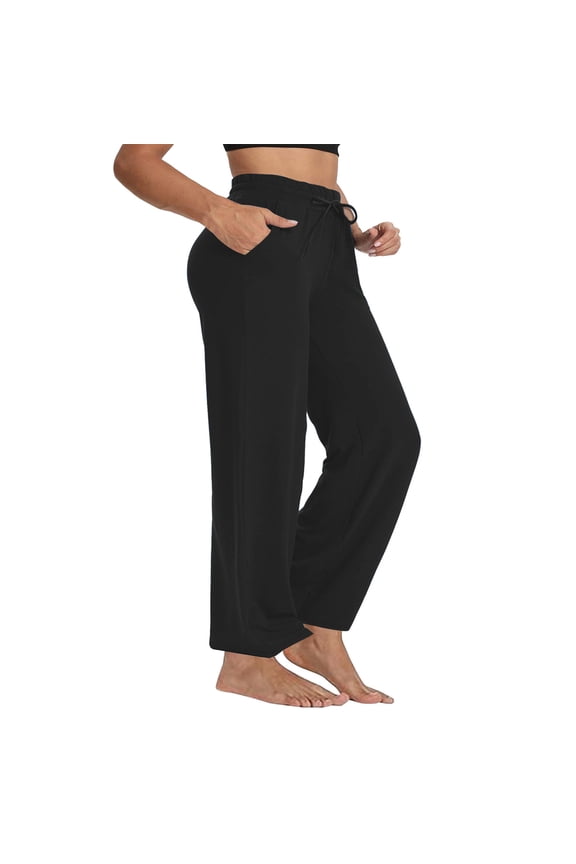 Women's Gym Yoga Pants Plus Size Tummy Control High Waisted Wide Leg Pants with Pocket Pant