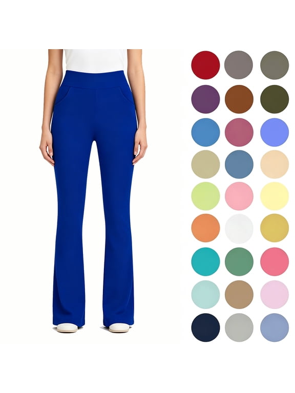 Flare Leggings Women Plus Size Yoga Pants with Pockets, Elastic High Waisted Tummy Control Workout Pants for Running Casual