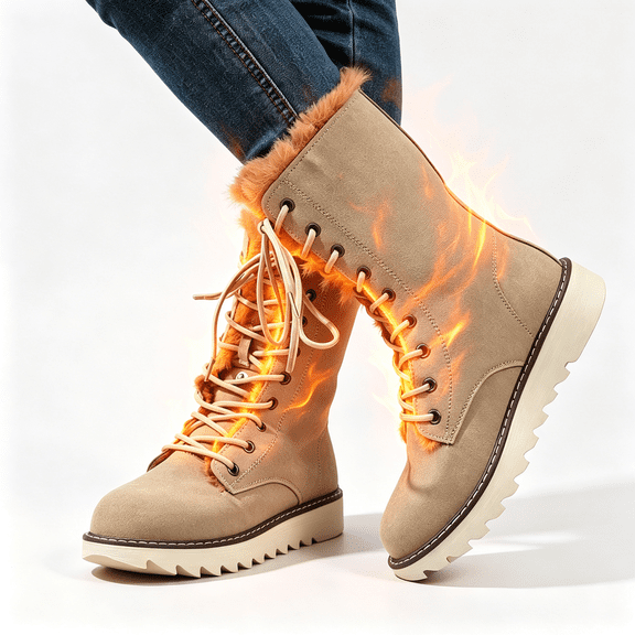 Yotami Women’s Lace‑Up Winter Snow Boots, Fleece Lined Warm Ankle Booties, Non‑Slip Thick Sole Cozy Boots for Winter Outdoor Cold Weather, Christmas Gift