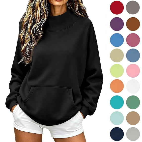 Yotami Women's Mock Neck Sweatshirt with Front Pocket, Solid Color Loose Fit Long Sleeve Pullover Top, Fall Winter Soft Casual Sweatshirt Clothes Sizes S-XXL