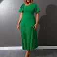 thumbnail image 1 of Yotami Women's Plus Size Cocktail Dress Summer Ruffled Short Sleeve Party Dress V-Neck Pleated Long Dress Green XL, 1 of 4