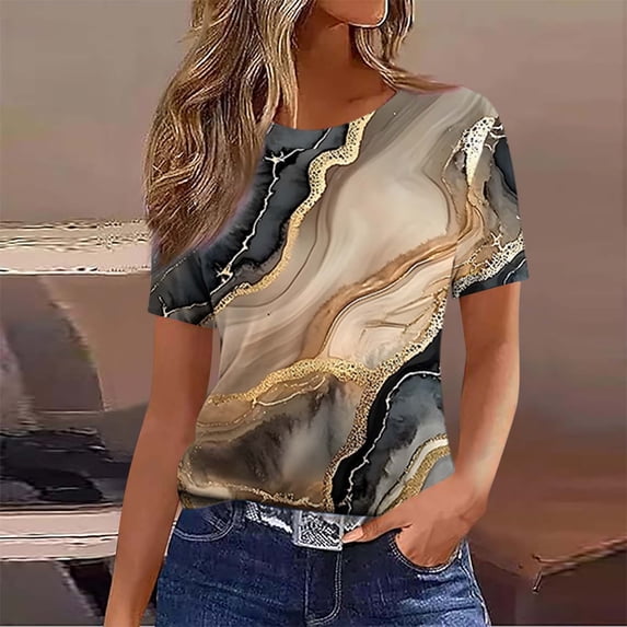 Yotami Women's Plus Size Graphic T-Shirt Floral Print Crew Neck Tops for Summer Short Sleeve Trendy Casual T-Shirt Khaki S