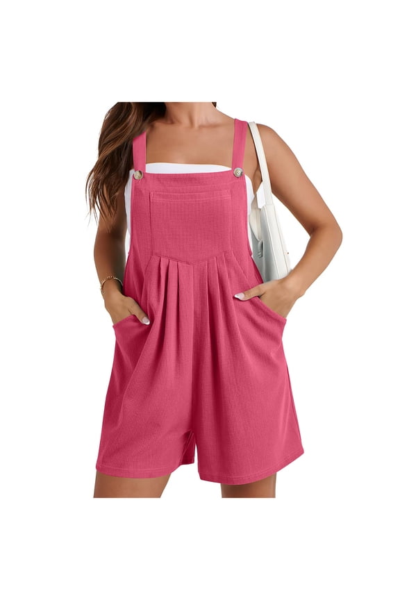 Women's Rompers Summer Athletic Jumpsuit with Pocket Sleeveless Solid Color Adjustable Strap Wide Leg Short Jumpsuit for Travel