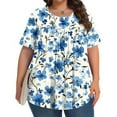 thumbnail image 1 of Yotami Women's Round Neck Shirt Plus Size Short Sleeve Floral Print Graphic Tee Summer Pleated Trendy T-Shirt for Outdoor, Multicolor, 1 of 4