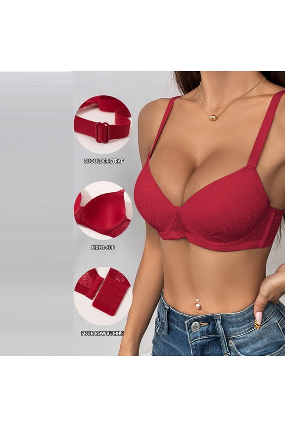 Womens Bras for Everyday Push Up Casual Support Bra for Work Solid Color Wireless Bra, 34C, Red
