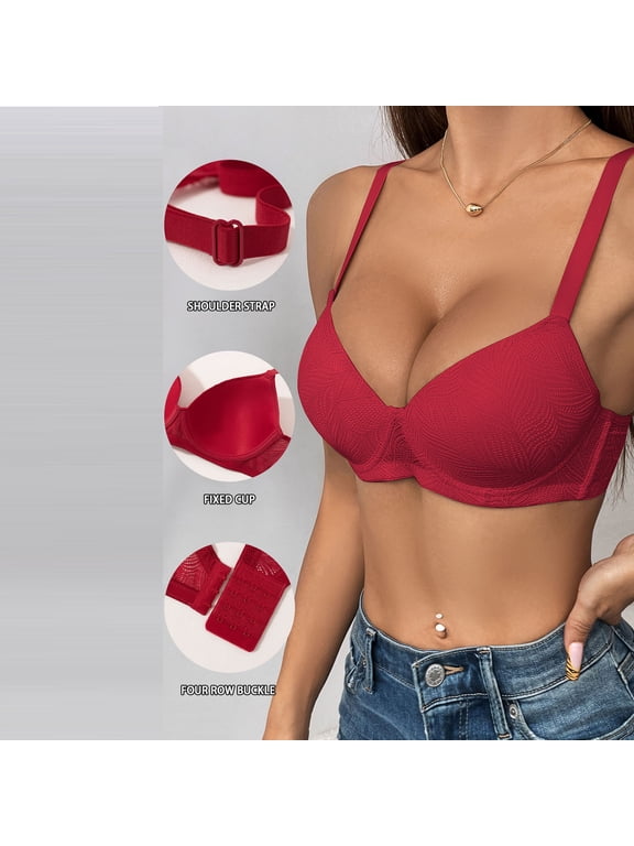 Womens Bras for Everyday Push Up Casual Support Bra for Work Solid Color Wireless Bra, 38C, Red