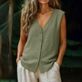 thumbnail image 1 of Yotami Womens Button Down Shirt Sleeveless V-Neck Breathable Casual Tank Tops for Beach Summer Solid Color Loose Blouse, 1 of 5