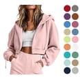 thumbnail image 1 of Yotami Womens Cropped Hoodie Full Zip Lightweight Hooded Sweatshirt Long Sleeve Athletic Casual Tops Fall Clothes, 1 of 5