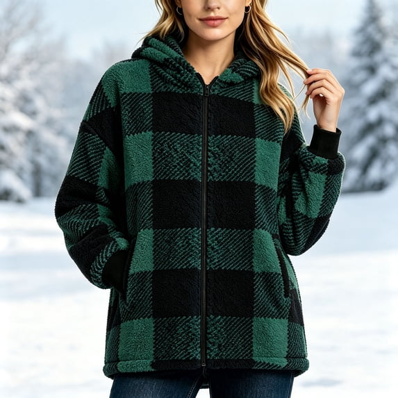 Yotami Womens Fall Winter Plaid Coat Jackets with Zipper Lightweight Outerwear Size S-XXL