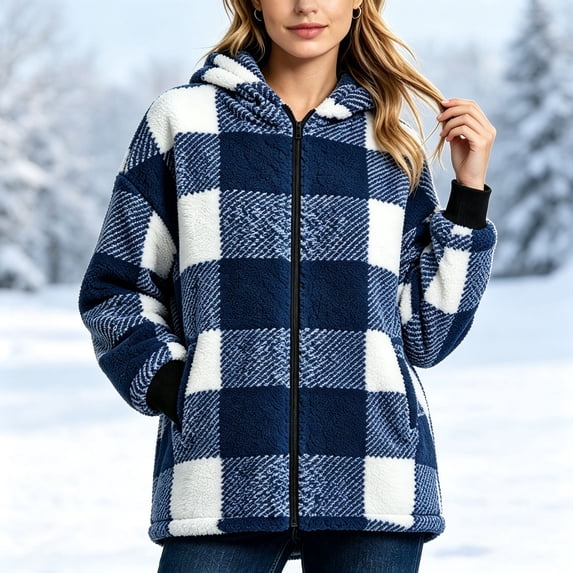 Yotami Womens Fall Winter Plaid Coat Jackets with Zipper Lightweight Outerwear Size S-XXL