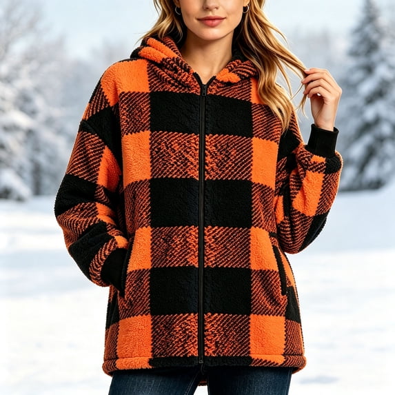 Yotami Womens Fall Winter Plaid Coat Jackets with Zipper Lightweight Outerwear Size S-XXL
