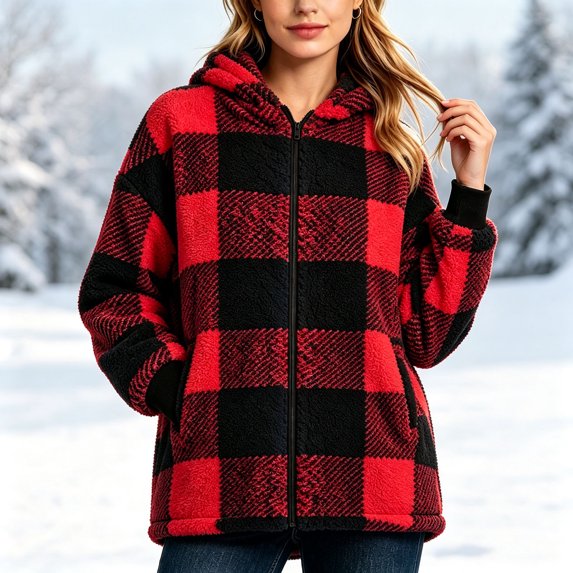 Yotami Womens Fall Winter Plaid Coat Jackets with Zipper Lightweight Outerwear Size S-XXL