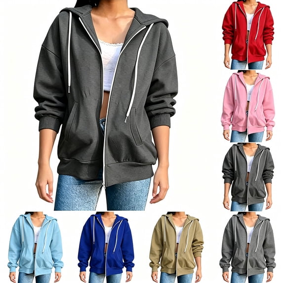 Yotami Womens Hoodies Zip Up 3/4 Sleeve Hooded Sweatshirts with Elastic Cuffs, Fall Fashion Lightweight Casual Tops Clothing Sizes S-XXL