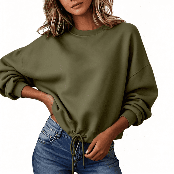 Yotami Womens Oversized Sweatshirt with Drawstring Hem, Crewneck Casual Pullover Tops Fall Comfort Loose Workout Sweatshirt for Daily Street Wear