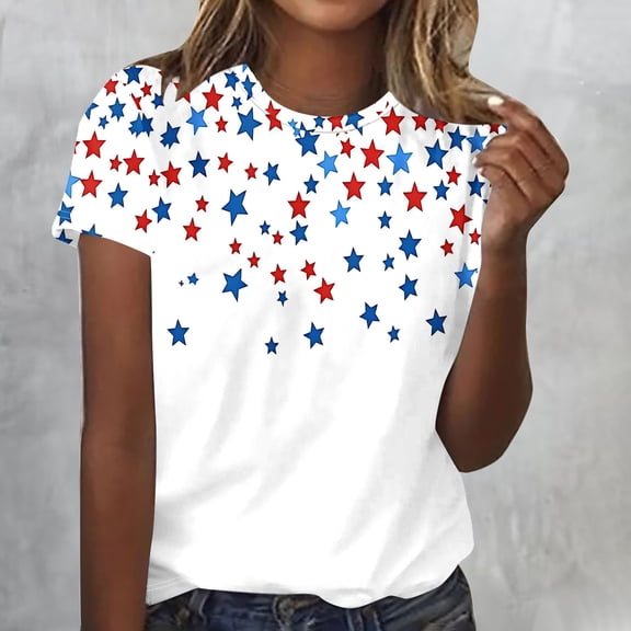 Yotami Womens Patriotic T Shirts American Flag Short Sleeve Graphic Tees Fashion Casual Summer July 4th Clothing M