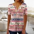 thumbnail image 1 of Yotami Blouses for Women Dressy Casual Button V-Neck Tunic Tops Summer Short Sleeve Pleated Floral Print Boho Plus Size Shirts,Size S-XXXXXL, 1 of 5