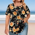 thumbnail image 1 of Yotami Womens Plus Size Tops Summer Short Sleeve Crew Neck Pleated Button Shirts for Mother's Day, Loose Casual Floral Blouses Black, L-XXXXXL, 1 of 5