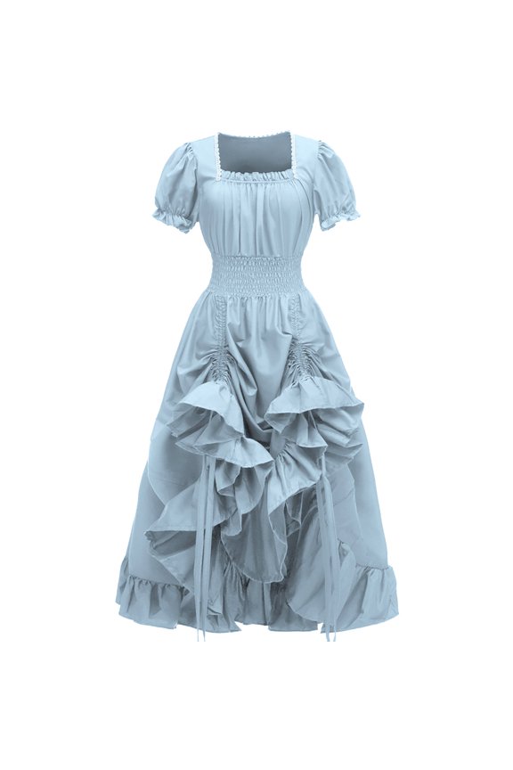 Womens Renaissance Halloween Costumes Victorian Medieval Dresses High Low Ruffle Layered Dress