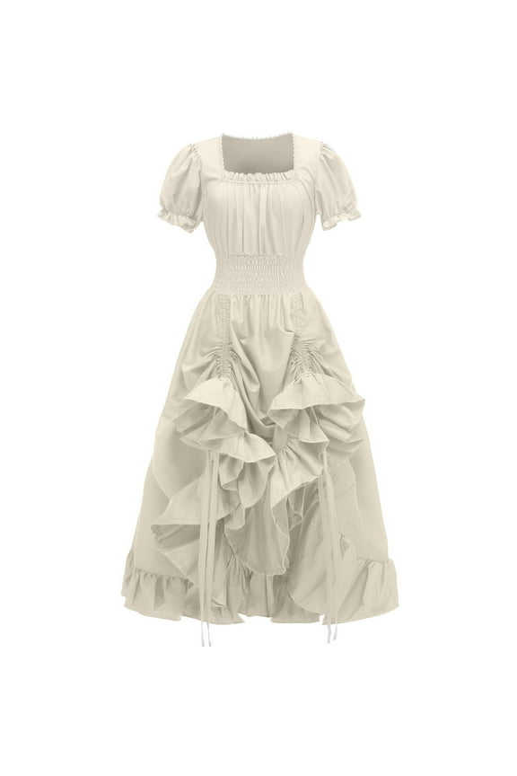 Womens Renaissance Halloween Costumes Victorian Medieval Dresses High Low Ruffle Layered Dress