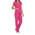 thumbnail image 1 of Yotami Womens Short Sleeve Scrub Uniform Set Solid Color V-Neck Top and Drawstring Pant with Pocket Loose Uniform Set for Medical, Hot Pink, XXL, 1 of 3