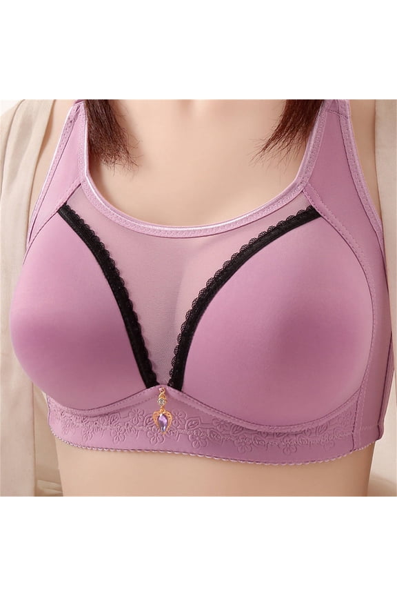 Womens T-Shirt Bras Push Up Casual Support Bra for Daily Solid Color Wireless Bra, 38B, Purple