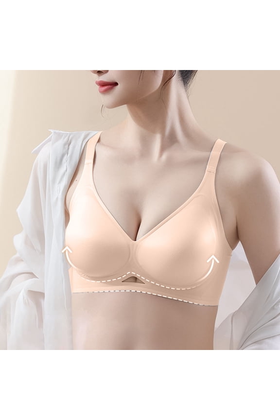 Womens T-Shirt Bras Push Up Seamless Solid Color Breathable Support Bra for Home Wireless Bra, 40A, Beige
