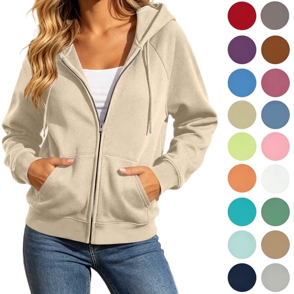 Yotami Womens Zip Up Hooded Sweatshirt Full Zip Solid Long Sleeve Hoodie Jacket with Pockets, Drawstring Fall Casual Top Outerwear