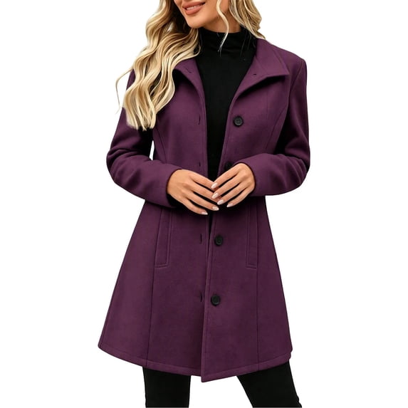 Yotami Wool Blend Coats for Women Winter Casual Single Breasted Coats with Pocket, Lapel Mid-Length Overcoats Plus Size Outerwear M