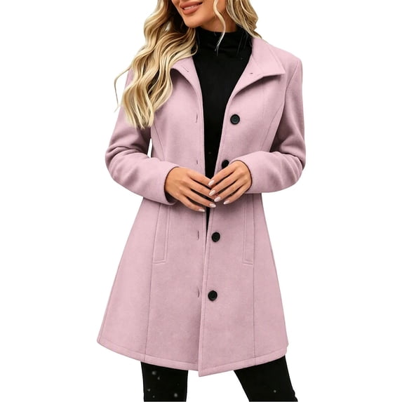Yotami Wool Blend Coats for Women Winter Casual Single Breasted Coats with Pocket, Lapel Mid-Length Overcoats Plus Size Outerwear XXXL