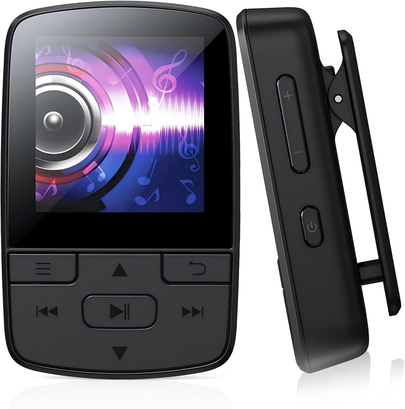 CocoBear YM03 MP3 Player with Bluetooth 5.2, Hi-Fi Sound, FM Radio, Voice Recorder, Clip, Supports up to 64GB TF Card, Earphones Included, TF Card Not Included, Black