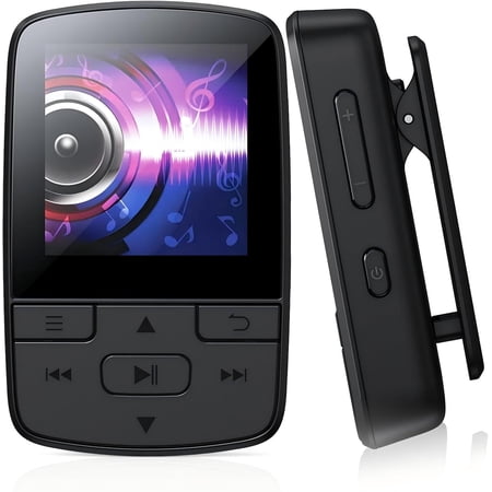 CocoBear YM03 MP3 Player with Bluetooth 5.2, Hi-Fi Sound, FM Radio, Voice Recorder, Clip, Supports up to 64GB TF Card, Earphones Included, TF Card Not Included, Black