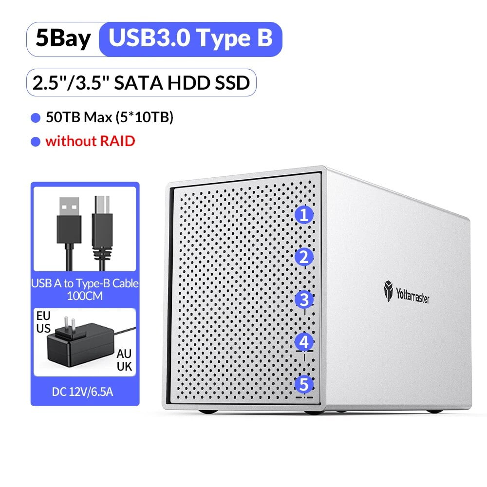 Yottamaster 5 Bay External Hard Drive Enclosure USB3.0 3.5