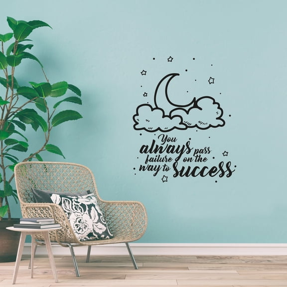 You Always Pass Failure On The Way To Success Moon And Stars Cute Smiling Clouds Design Vinyl Wall Sticker Wall Art Wall Decal Boys Girls Kids Room Design Bedroom Home Decoration Size (10x8 inch)