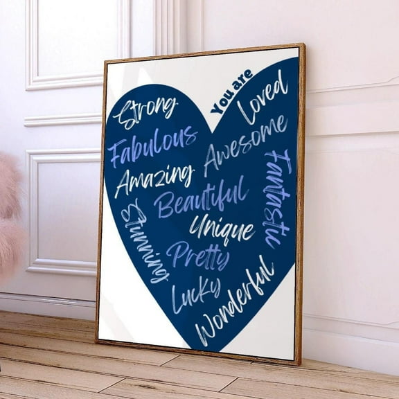 You Are Amazing Wall Art Navy Blue Heart Print Retro Trendy Wall Art Y2K Dorm Room Decor Aesthetic Blue Coastal Cowgirl Art Art Wall Art, Modern Wall Decor, 8x12 UNFRAMED