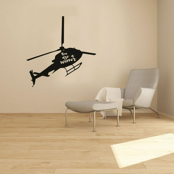 You Are A Winner - Helicopter Take Off Silhouette Helicopter Quote Vinyl Wall Art Sticker Wall Decal Home Kids Room Study Room Boys Girls Room Wall Décoration Design Wall Décor Decal Size (10x8 inch)