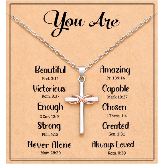 You Are Always Loved - Infinity Cross Necklace for Women, Christian Baptism Birthday Graduation Christmas Gifts