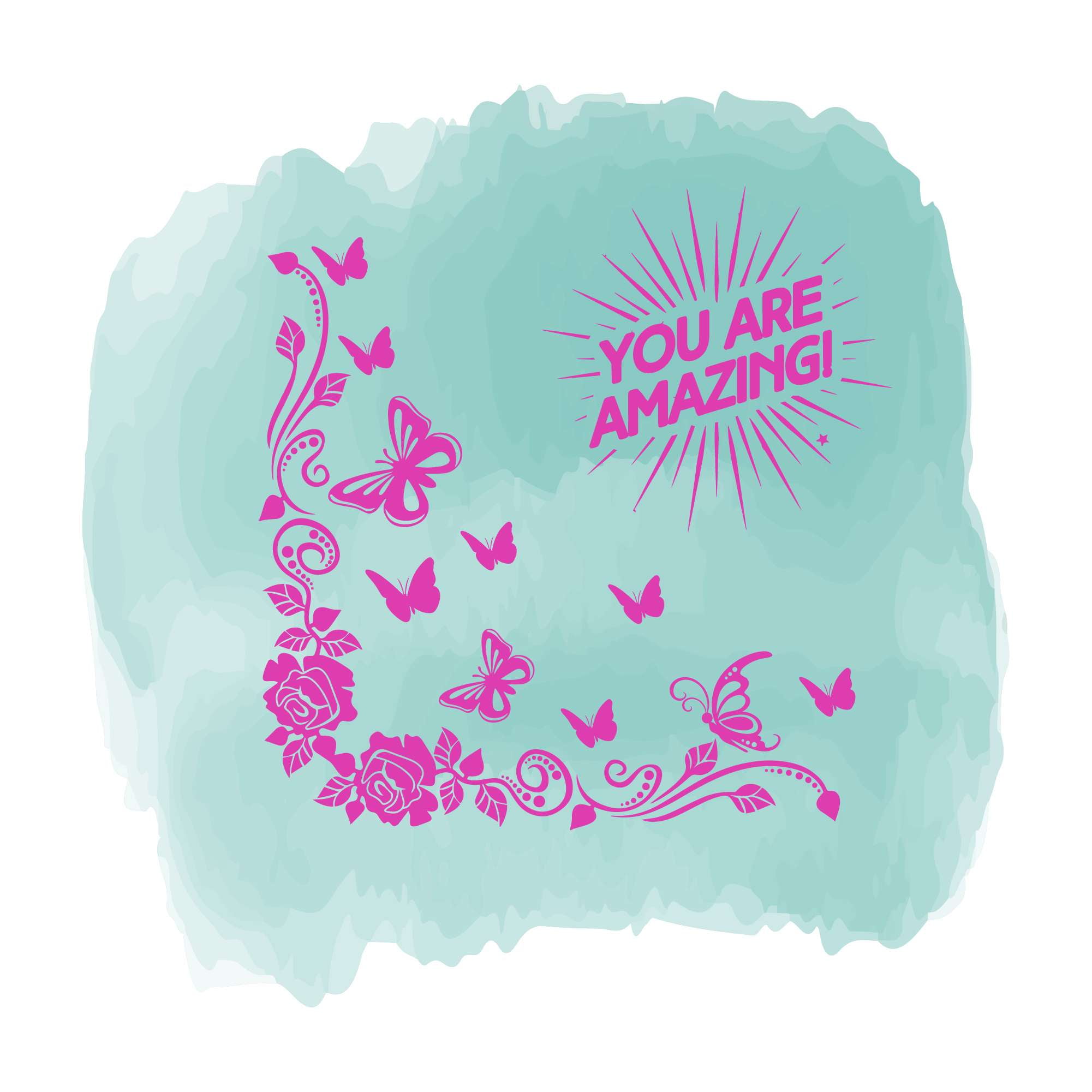 You Are Amazing Beautiful Butterflies Rose Vines Vinyl Design Wall Art ...