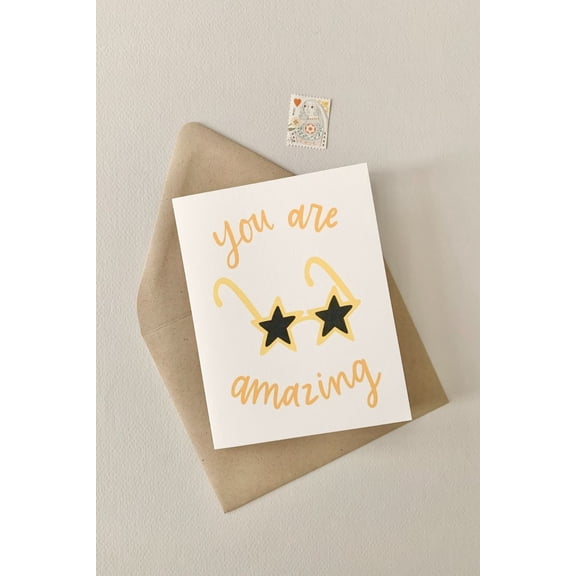 You Are Amazing Greeting Card with Sunglasses Design Fun and Encouraging Card for Friends or Loved Ones Blank Inside with Envelope Included